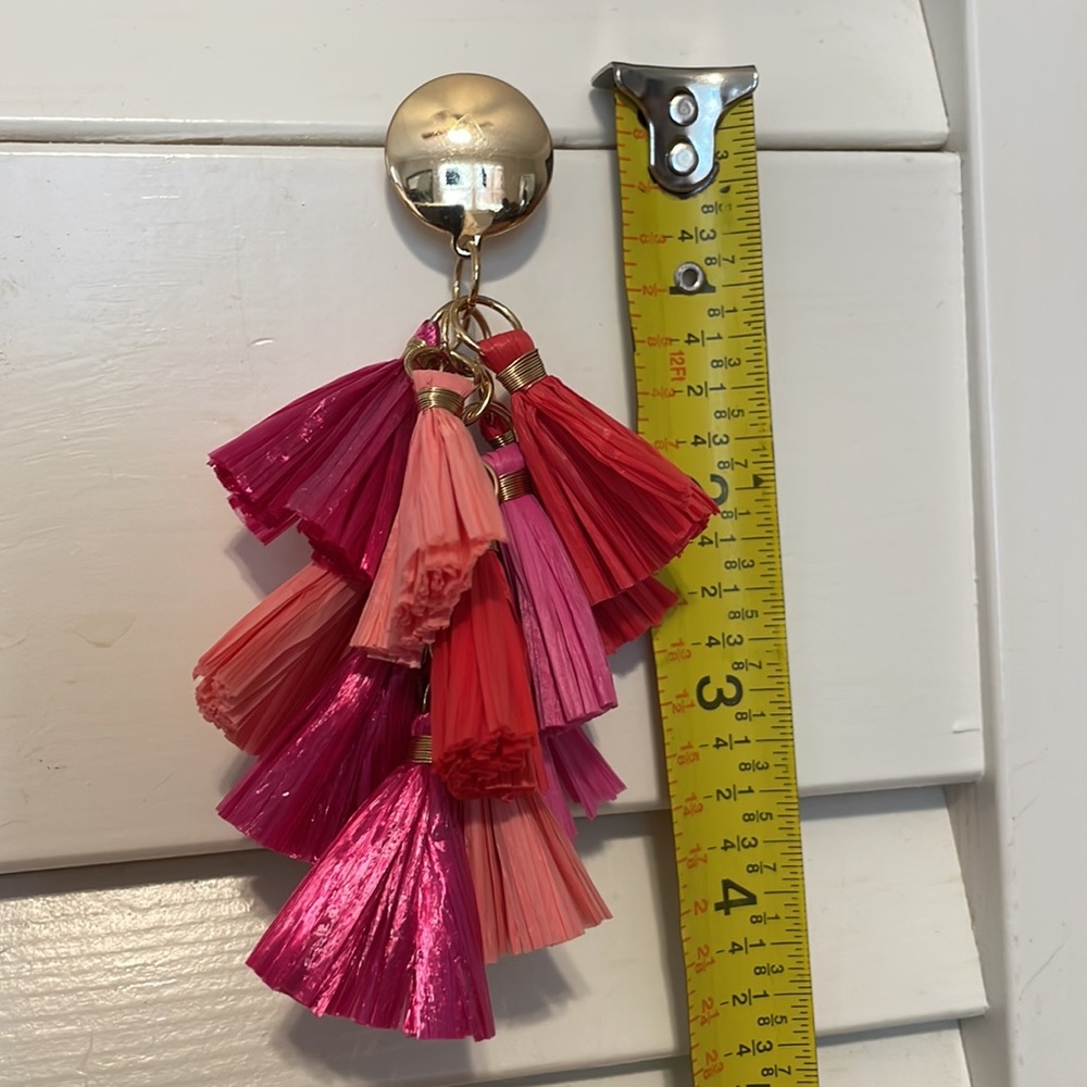 Fuchsia Peach And Coral Red Statement Tassel Earr… - image 7